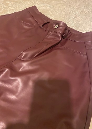 Kahverengi Parlak Deri Kadın Pantolon - Görsel 4