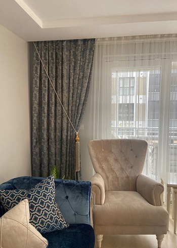 Modern Klasik Mavi Gri Batik Desenli Perde - Görsel 2