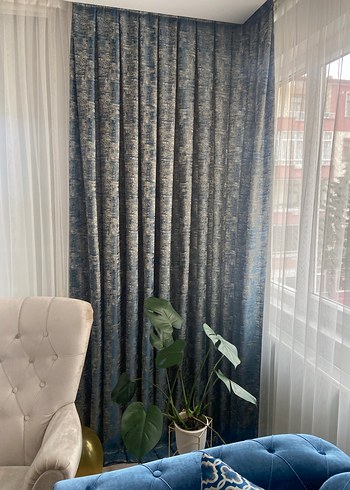 Modern Klasik Mavi Gri Batik Desenli Perde - Görsel 3