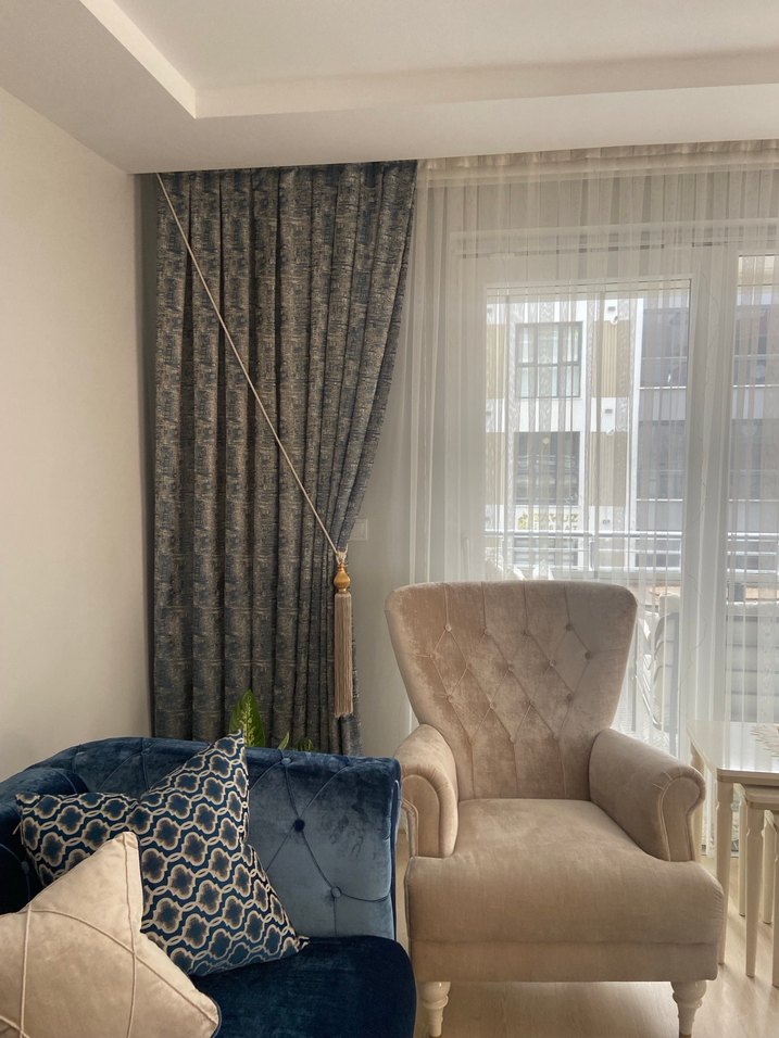 Modern Klasik Mavi Gri Batik Desenli Perde - Görsel 2