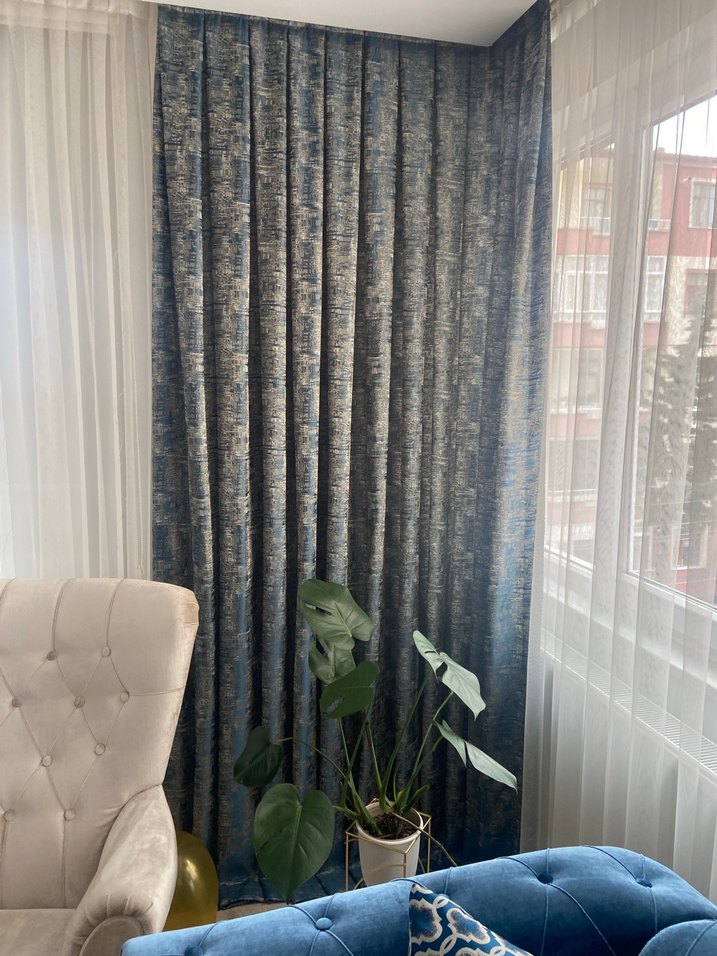 Modern Klasik Mavi Gri Batik Desenli Perde - Görsel 3