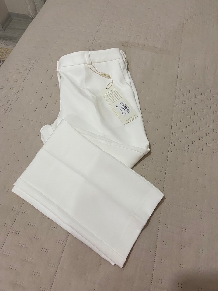 Beyaz Midi Kadın Keten Pantolon - Görsel 2