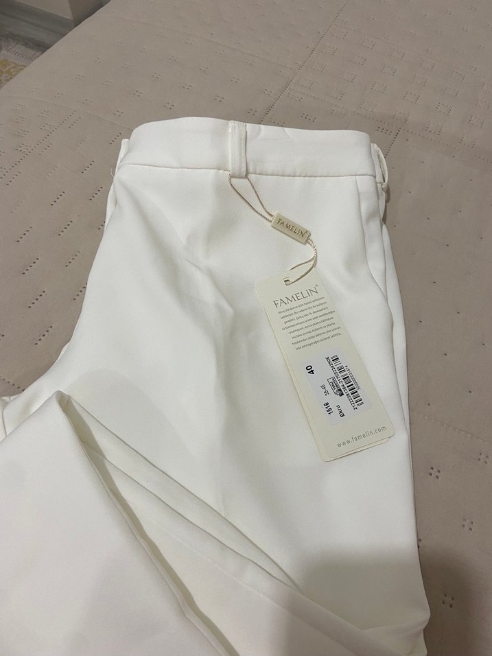 Beyaz Midi Kadın Keten Pantolon - Görsel 3