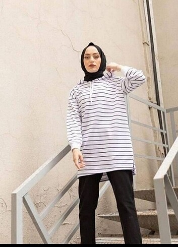 Kapüşonlu 4 mevsimlik iki iplik salaş kesim tunik 