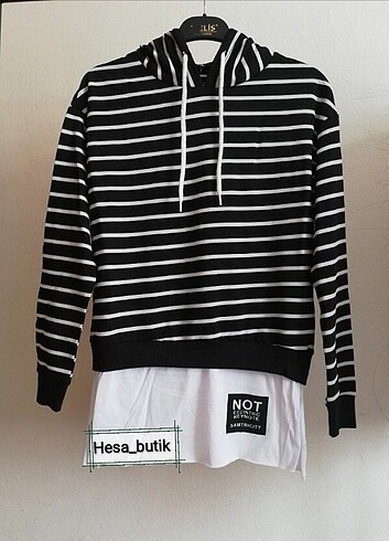 Çizgili kapüşonlu sweatshirt 