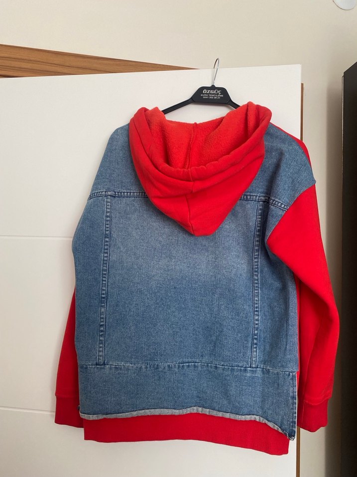 Kırmızı Fermuarlı Kadın Sweatshirt - Görsel 2