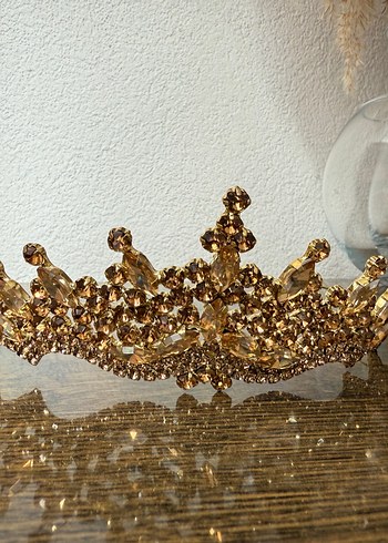Altın Renkli Payetli Gelin Tacı - Görsel 3