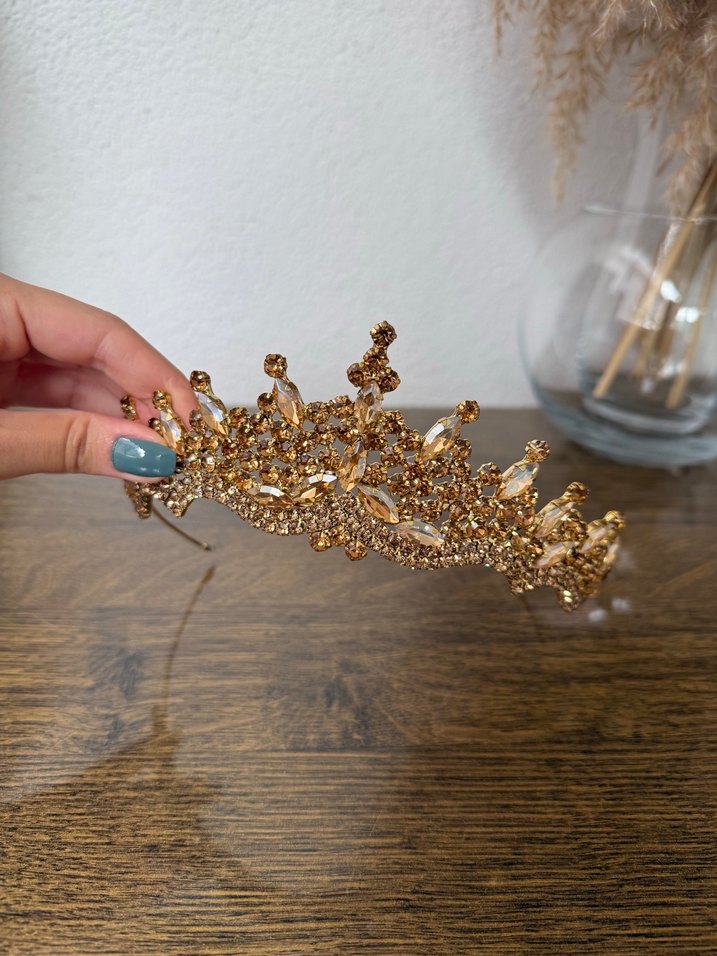 Altın Renkli Payetli Gelin Tacı - Görsel 2