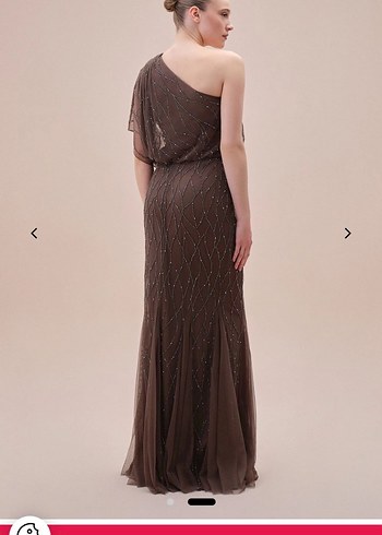 Oleg Cassini Kahverengi Uzun Abiye Elbise - Görsel 7