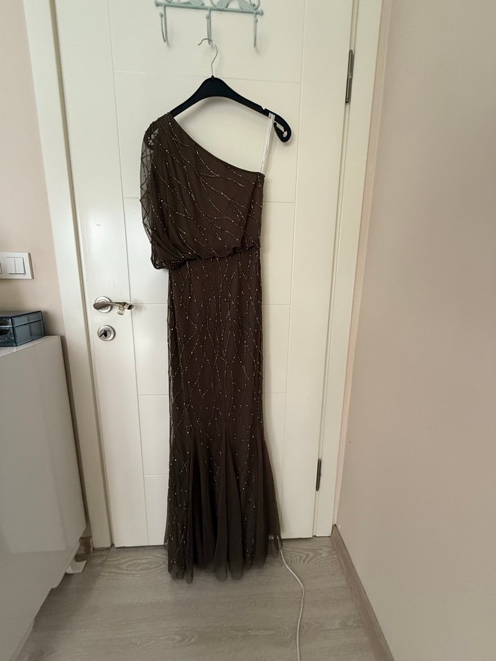 Oleg Cassini Kahverengi Uzun Abiye Elbise - Görsel 2