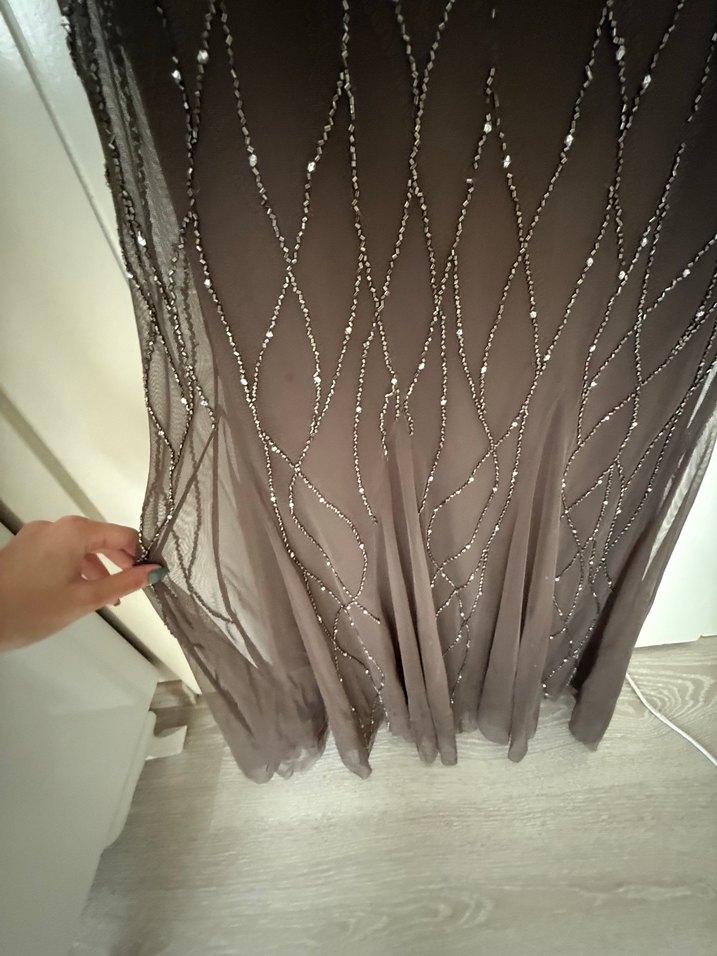 Oleg Cassini Kahverengi Uzun Abiye Elbise - Görsel 5