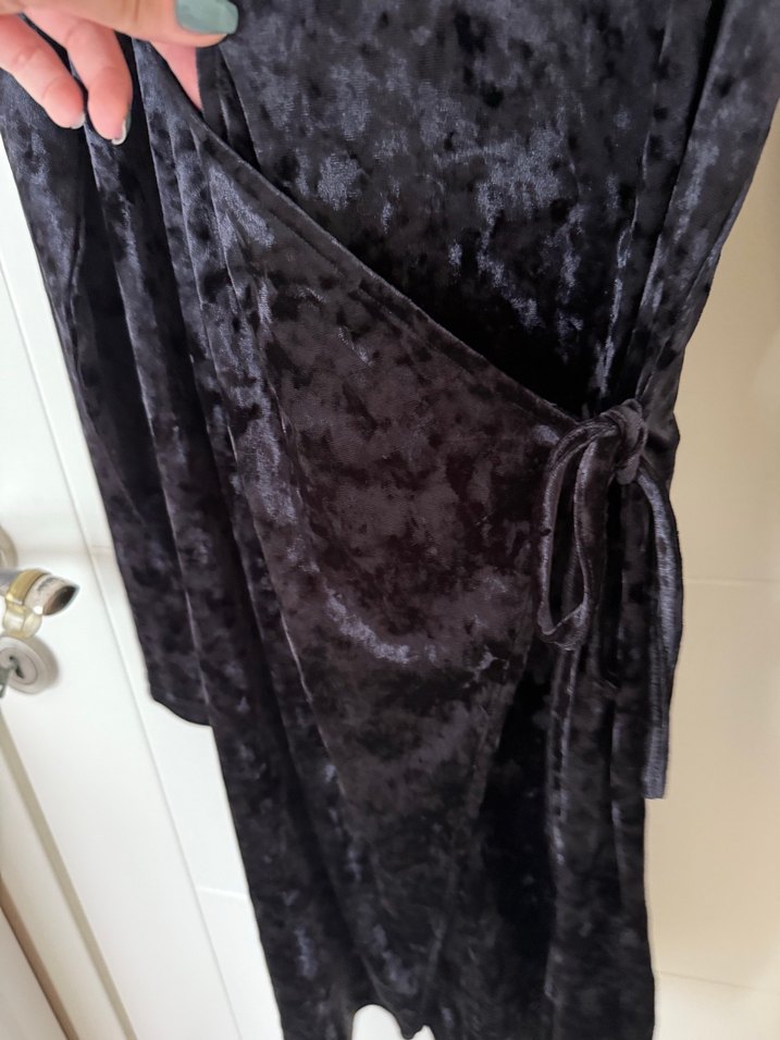 H&M Siyah Kadife Kadın Elbise - Görsel 4