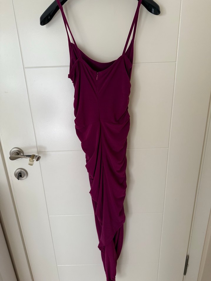 Trendyolmilla Mor Drapeli V Yaka Midi Elbise - Görsel 3