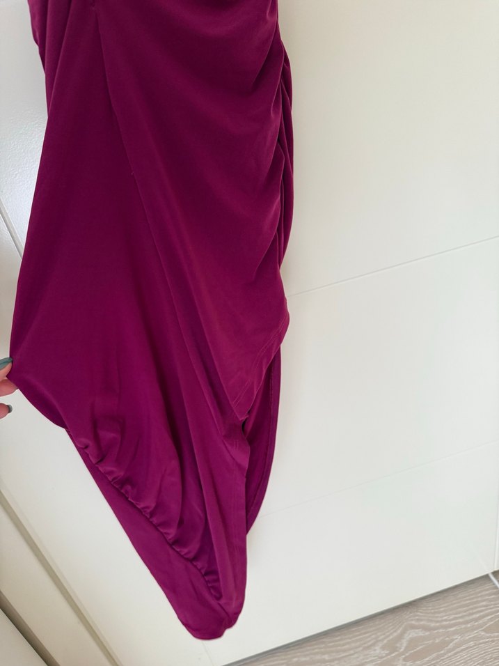 Trendyolmilla Mor Drapeli V Yaka Midi Elbise - Görsel 2