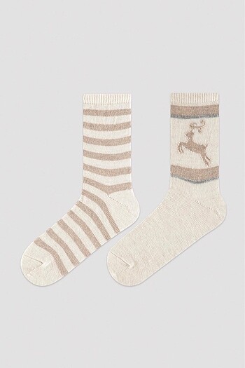 Ny Deer Stripe 2'li Kısa Çorap