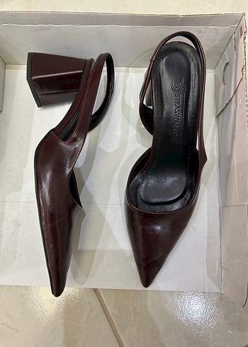 Koyu bordo Deri Kadın Topuklu Ayakkabı - Görsel 4