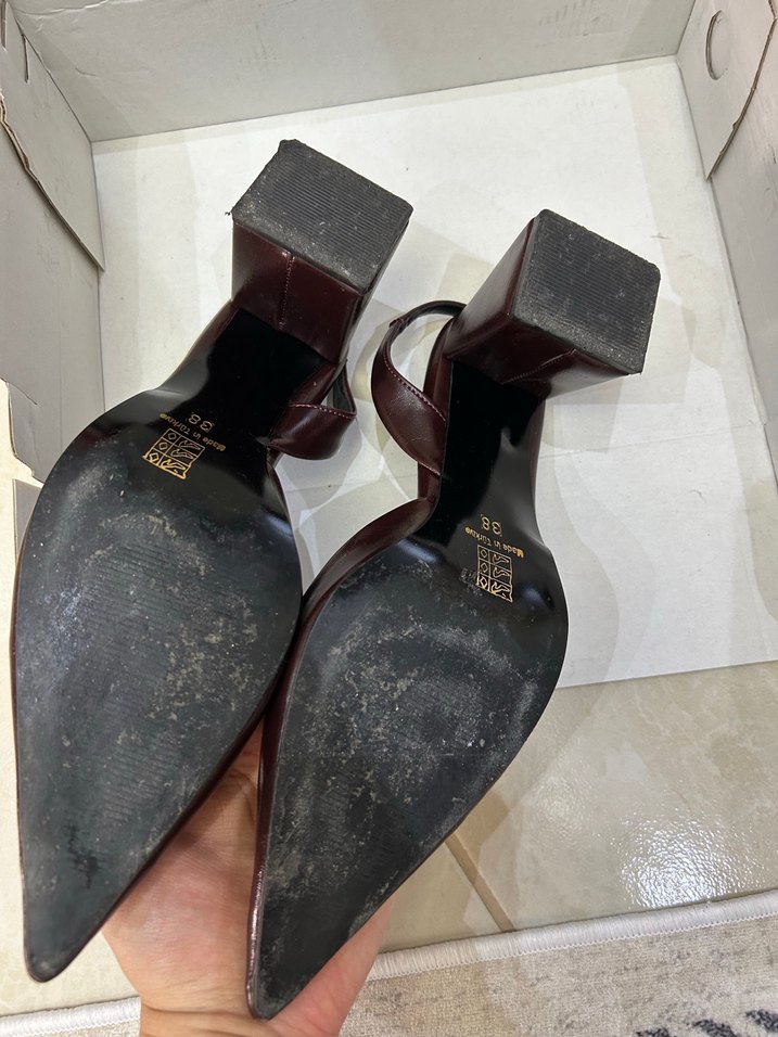 Koyu bordo Deri Kadın Topuklu Ayakkabı - Görsel 5