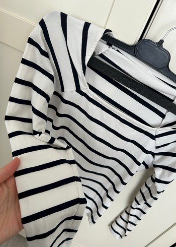 Çizgili Beyaz Uzun Kollu Kadın Bluz - Görsel 2