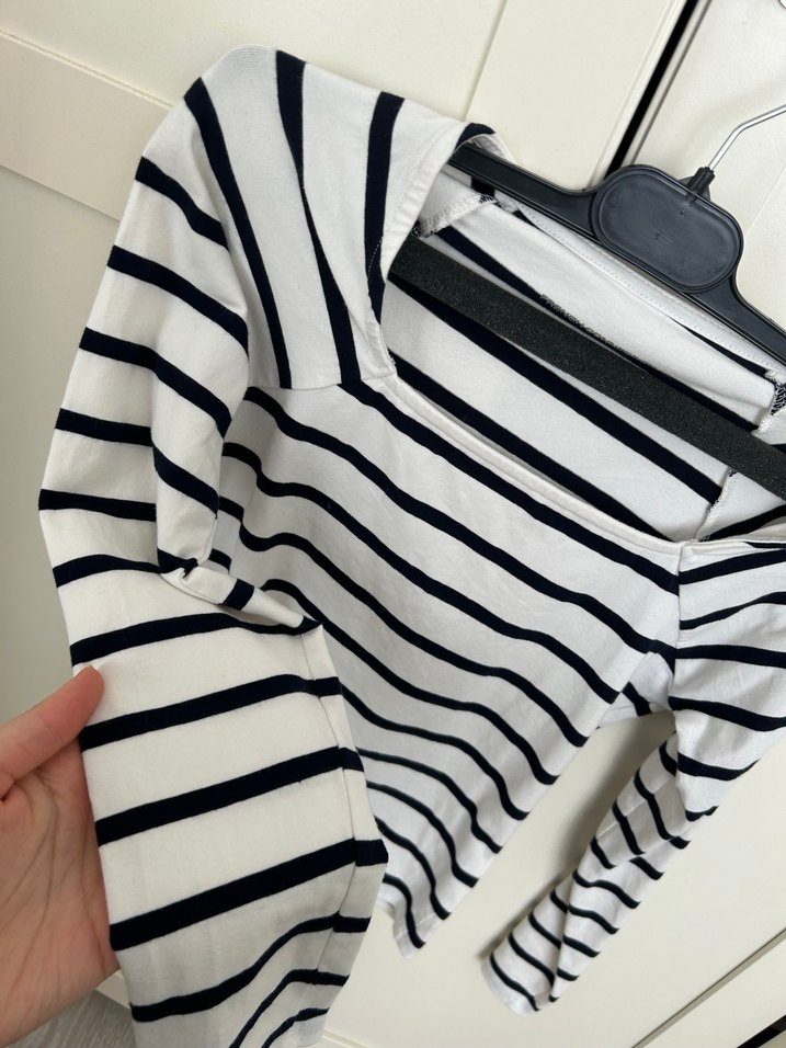 Çizgili Beyaz Uzun Kollu Kadın Bluz - Görsel 2