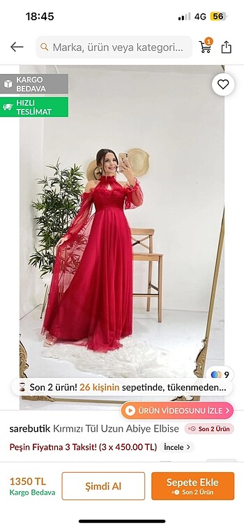 Kırmızı dökümlü abiye