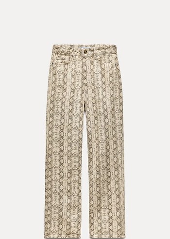 Zara Bej Yılan Desenli Kemerli Kot Pantolon