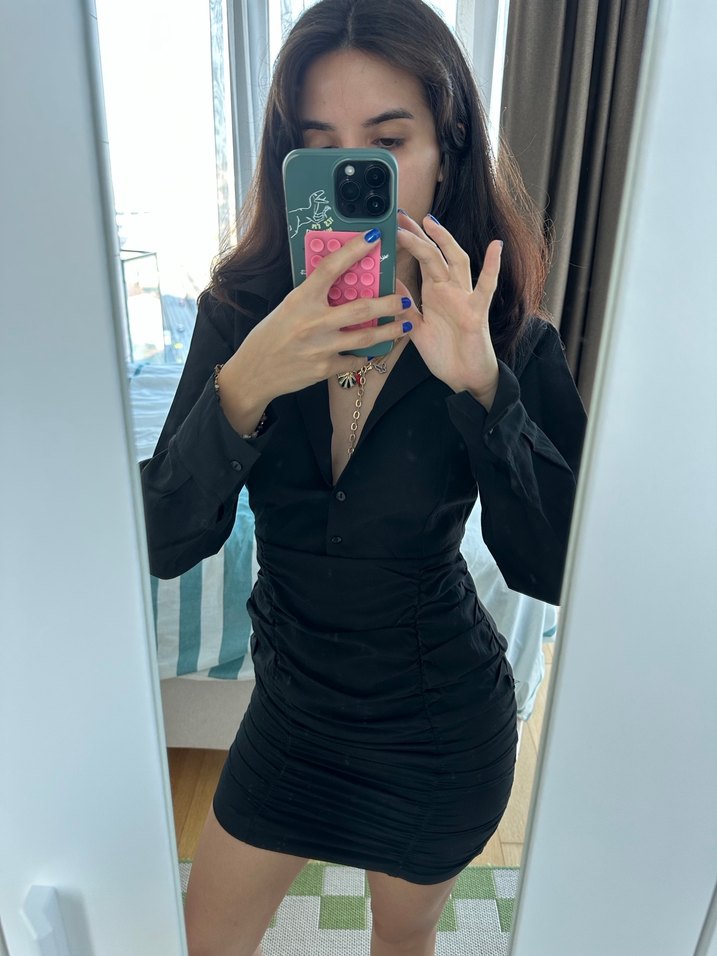 Siyah  Mini Elbise - Görsel 3