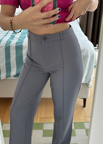 Gri Düğmeli Kadın Kumaş Pantolon - Görsel 4