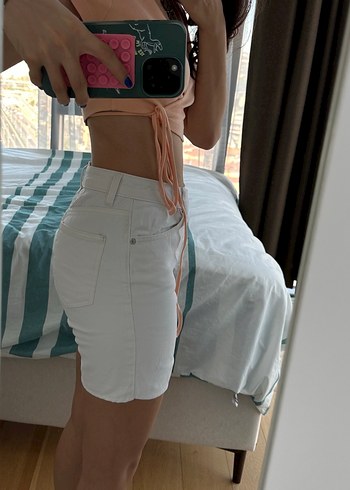 Beyaz Denim Şort - Görsel 6