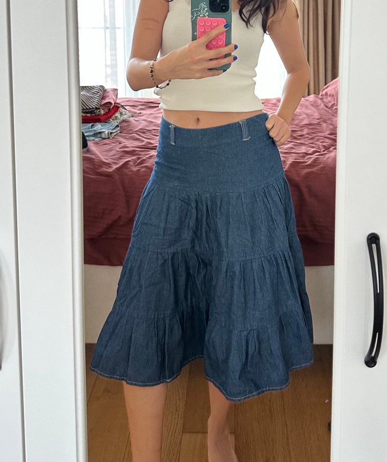 Fırfırlı Mavi Denim Etek - Görsel 2