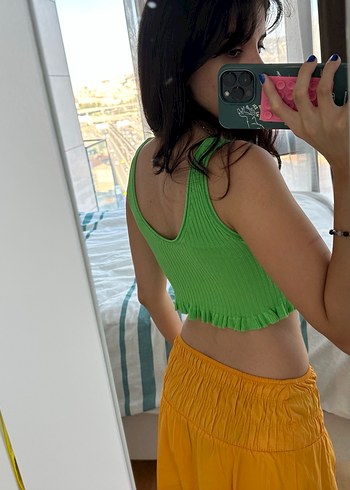 Zara Yeşil Fitilli Örme Crop Top - Görsel 2