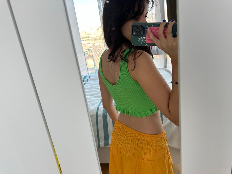 Zara Yeşil Fitilli Örme Crop Top - Görsel 2