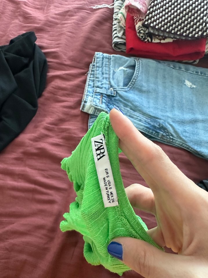 Zara Yeşil Fitilli Örme Crop Top - Görsel 4