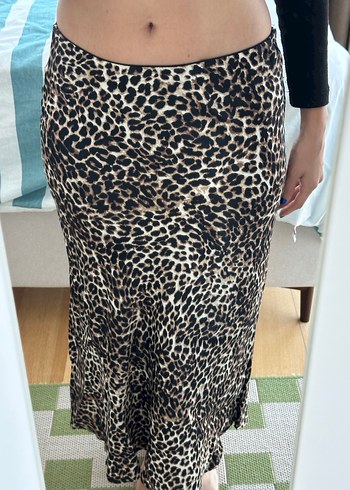 Saten Leopar Desenli Midi Etek - Görsel 5