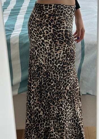 Saten Leopar Desenli Midi Etek - Görsel 2