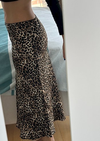 Saten Leopar Desenli Midi Etek - Görsel 4