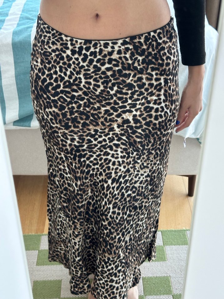 Saten Leopar Desenli Midi Etek - Görsel 5