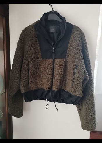 BSL haki rengi peluş Kısa Kadın Ceket - Görsel 3