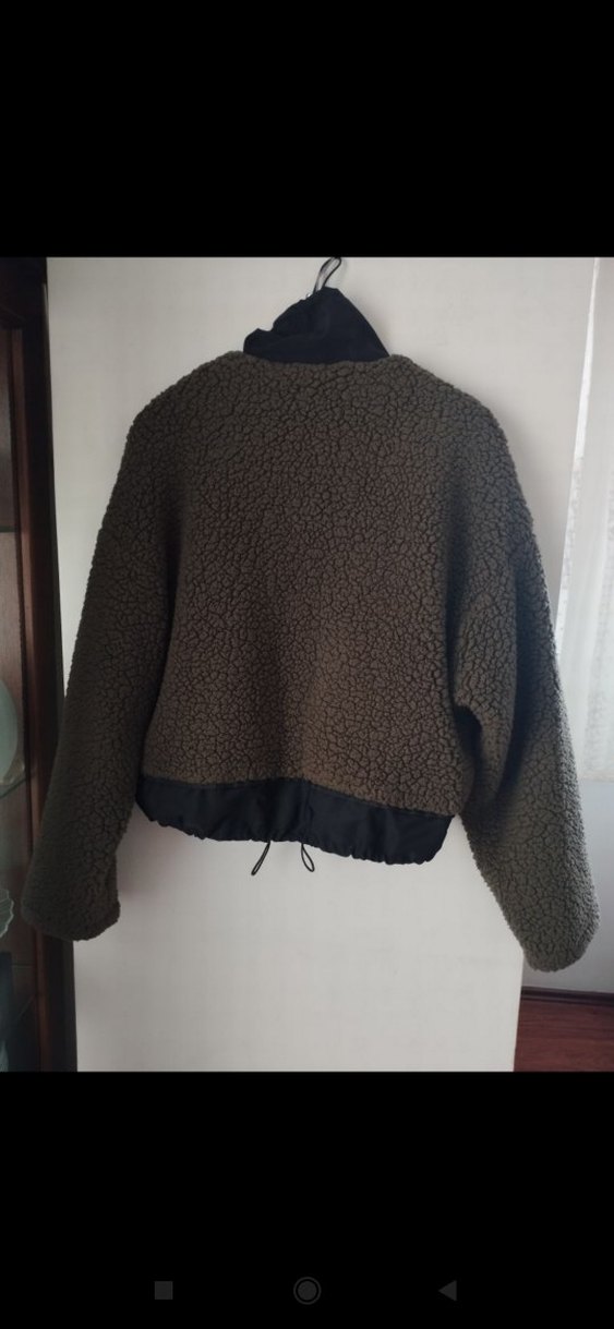 BSL haki rengi peluş Kısa Kadın Ceket - Görsel 2