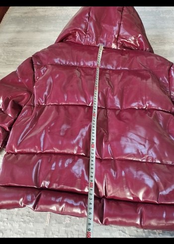 Bordo Deri Kemerli Kısa Kadın Kışlık Mont - Görsel 9