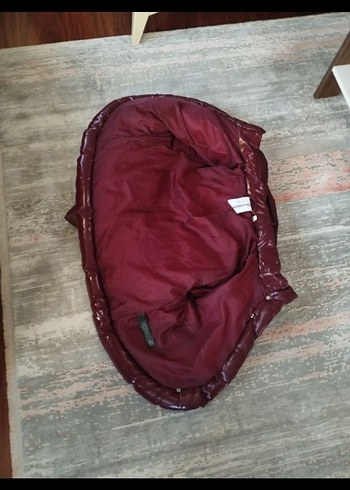 Bordo Deri Kemerli Kısa Kadın Kışlık Mont - Görsel 8