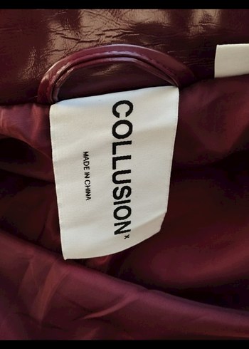 Bordo Deri Kemerli Kısa Kadın Kışlık Mont - Görsel 5