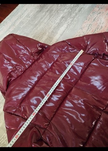 Bordo Deri Kemerli Kısa Kadın Kışlık Mont - Görsel 10