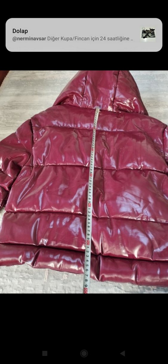 Bordo Deri Kemerli Kısa Kadın Kışlık Mont - Görsel 3