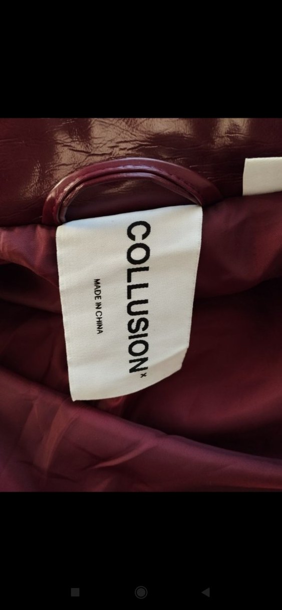 Bordo Deri Kemerli Kısa Kadın Kışlık Mont - Görsel 5