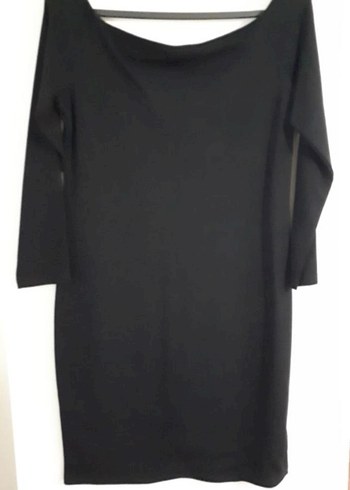 Siyah V Yaka Midi rahat Elbisesi - Görsel 2