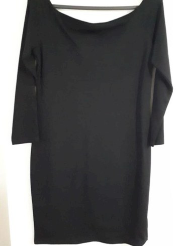 Siyah V Yaka Midi rahat Elbisesi - Görsel 4