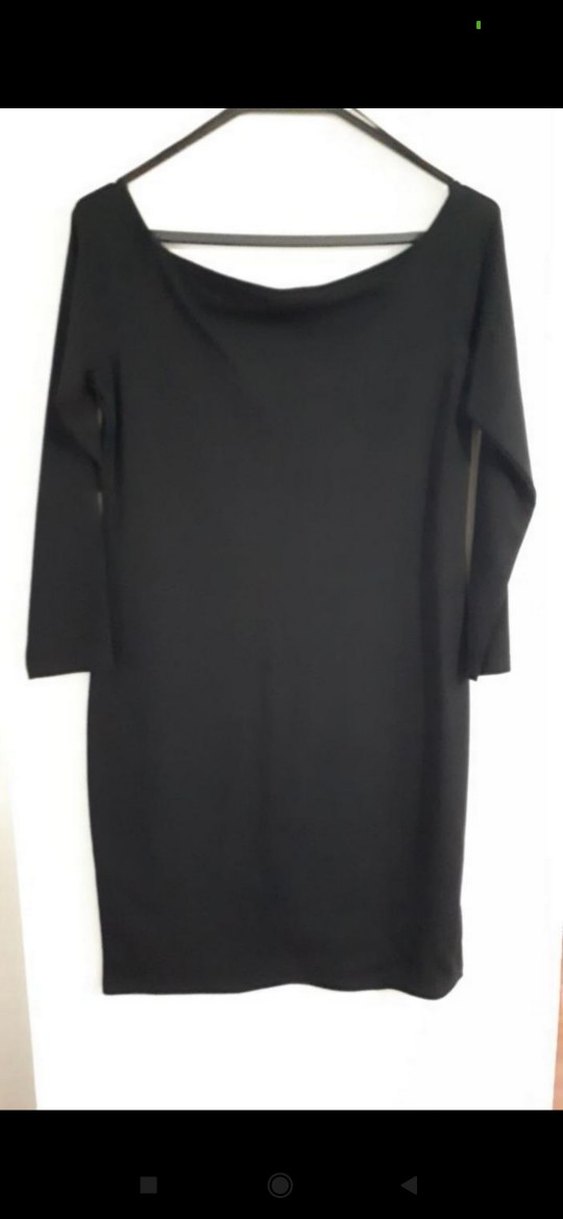 Siyah V Yaka Midi rahat Elbisesi - Görsel 2