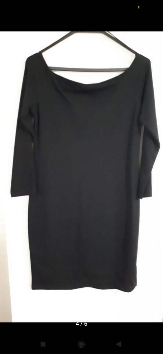 Siyah V Yaka Midi rahat Elbisesi - Görsel 4