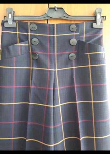 Kadın Çok Renkli Ekose Kumaş Pantolon - Görsel 2