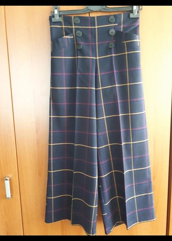 Kadın Çok Renkli Ekose Kumaş Pantolon - Görsel 4